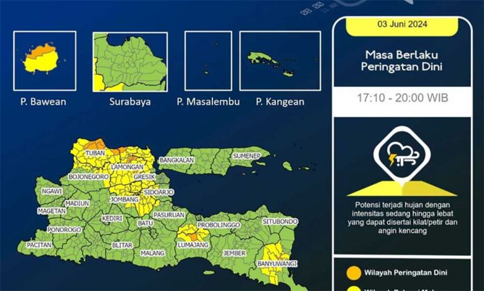 Info BMKG: Beberapa Wilayah di Jawa Timur ini Berpotensi Hujan, Petir dan Angin Kencang