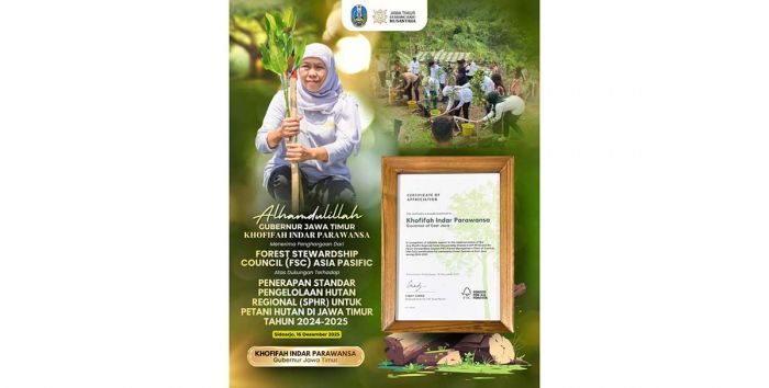 Gubernur Khofifah Raih Penghargaan FSC Asia Pacific, Jatim Catat NTE Hutan Rakyat Tertinggi Nasional