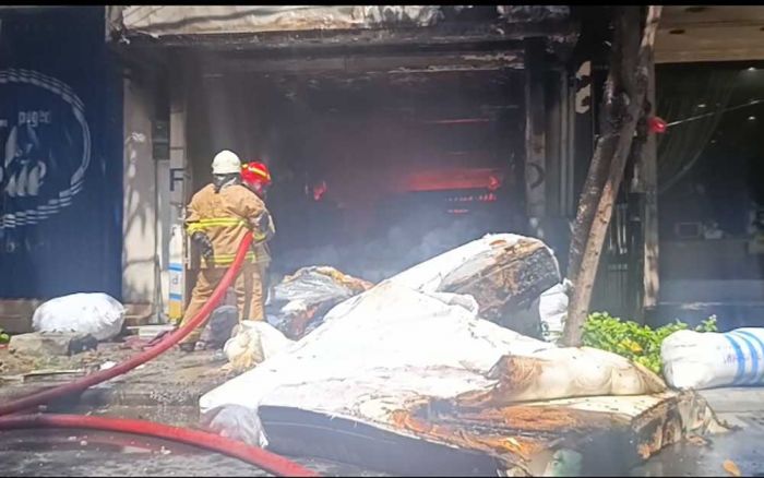 Diduga Terkena Percikan Api Las, Toko Mebel di Kertajaya Surabaya Ludes Terbakar