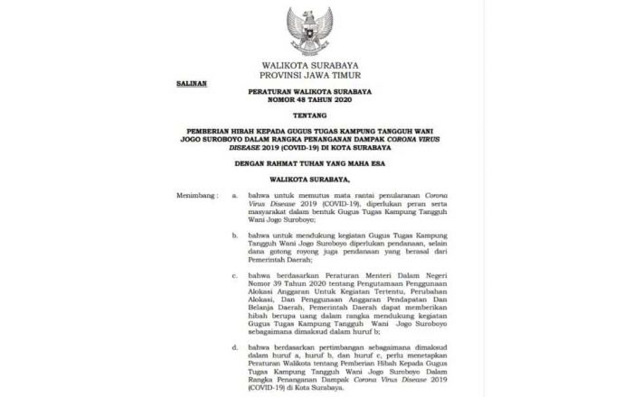 Pemkot Surabaya Segera Cairkan Dana Hibah Kampung Tangguh