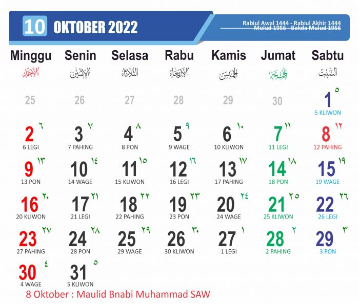 Berikut Daftar Tanggal Merah dan Hari Besar Nasional di Bulan Oktober 2022
