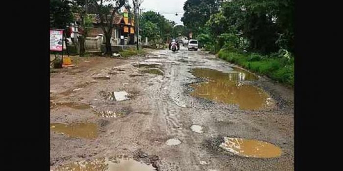 Kondisi jalan yang rusak parah di Desa Sidoharjo, Kecamatan Pulung.