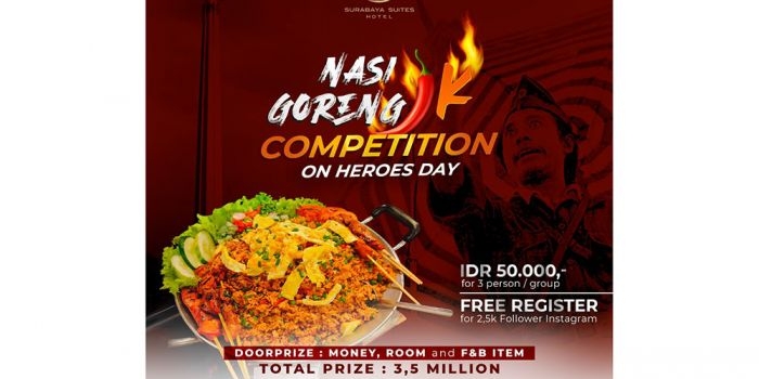 Tampilan kompetisi makan nasi goreng JK yang digelar Surabaya Suites Hotel dalam rangka memperingati hari pahlawan 10 November.