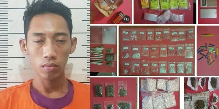 Tersangka Ahmad Ade Riyanto dan barang bukti yang diamankan.