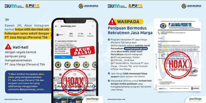 Waspadai penipuan rekrutmen atas nama Jasa Marga