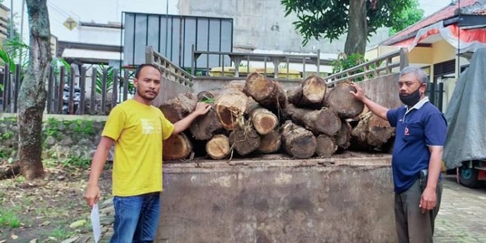 Barang bukti kendaraan dan kayu jati yang diamankan dari tangan tersangka Mantan Kades Renteng.