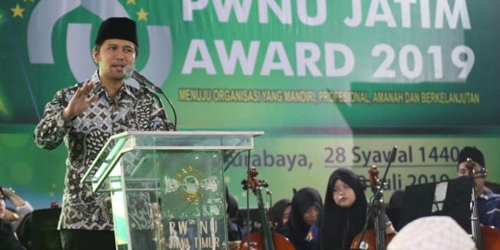 Wagub Jatim Emil Dardak saat menghadiri  pelaksanaan PWNU Jatim Award 2019 di Gedung PWNU Jatim, Surabaya. foto: ist