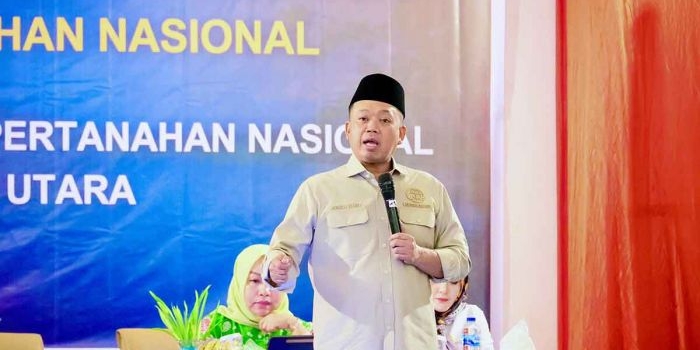 Menteri ATR/BPN, Nusron Wahid, saat memberi sambutan.