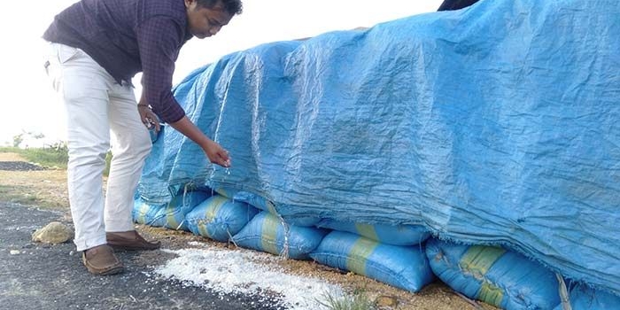 Salah satu petani garam yang menumpuk garamnya.