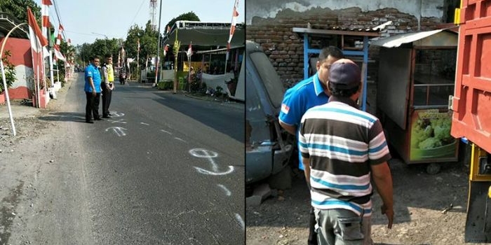 Petugas saat melakukan olah TKP, dan kendaraan truk yang diamankan.