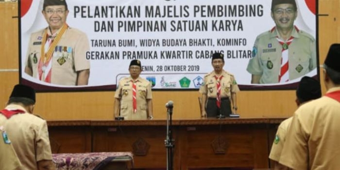 Bupati Blitar Rijanto saat menghadiri acara pelantikan Majelis Pembimbing dan Pimpinan Satuan Karya (Saka) Gerakan Pramuka Kwarcab Blitar. 