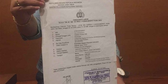 Surat laporan polisi yang terbit 3 tahun lalu.