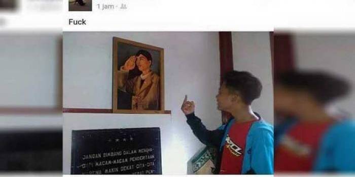 Foto unggahan akun Gopenx All Well. Dalam foto itu sang pemilik akun mengacungkan jari tengah ke foto Panglima Besar Jenderal Soedirman.