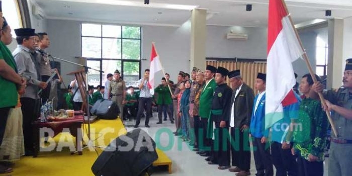 Prosesi pengukuhan Laskar Bela Negara (LBN) Kabupaten Jombang, Minggu (6/8/2017). foto: ROMZA/ BANGSAONLINE