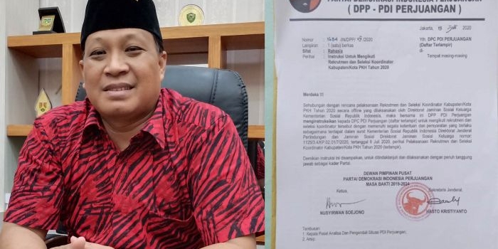Mujid Riduan. Foto kanan, surat dari DPP PDIP yang menginstruksikan DPC agar ikut seleksi rekrutmen Korkot/Korkab PKH.