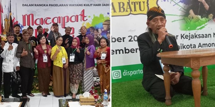 Para peserta lomba macapat foto bersama. Foto kanan, peserta saat tampil.