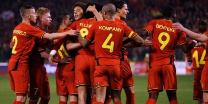 Para pemain Belgia meluapkan kegembiraan usai mencetak gol kemenangan