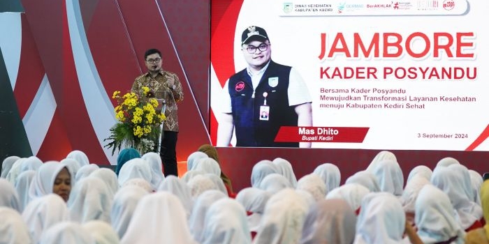 Bupati Kediri, Hanindhito Himawan saat memberi sambutan di acara Jambore Kader Posyandu (dok. Ist)