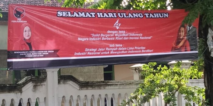 Salah satu spanduk milik Siti Muafiyah yang dipasang di salah satu titik desa. foto: ist.