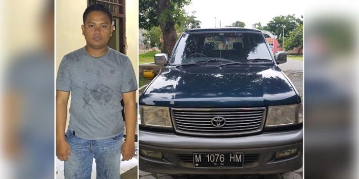 Tersangka dan mobil yang dicurinya.
