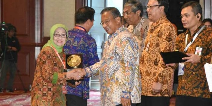 Wakil Bupati Jombang, Mundjidah Wahab saat menerima penghargaan dari Kementerian Keuangan RI, Rabu (7/12). foto: istimewa
