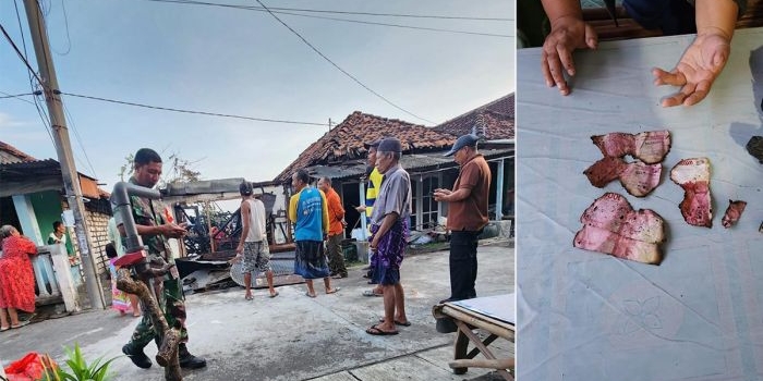 Kondisi rumah korban usai dilalap api. Foto kanan, sisa uang tabungan korban Rp70 juta yang disimpan di kaleng bekas. Foto: Ist.