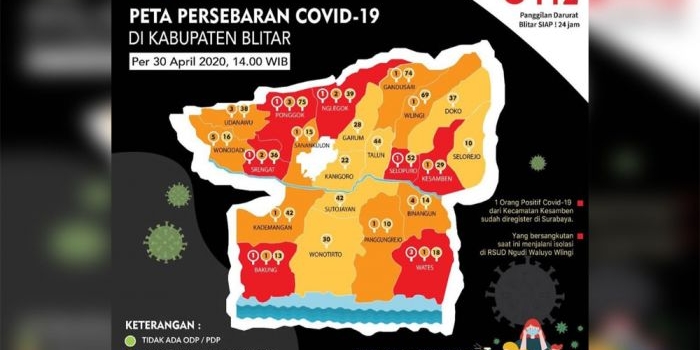 Peta persebaran Covid-19 di Kabupaten Blitar.