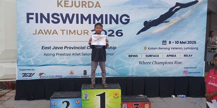 Salah satu atlet selam dari Kabupaten Kediri yang berhasil meraih juara di Kejurda Finswimming Jatim 2026. Foto: Ist