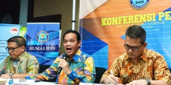 Deputi Pemberantasan Narkoba BNN, Inspektur Jenderal Polisi Arman Depari, mengumumkan hasil penindakan selama tahun 2014-2015 di Jakarta pada Jumat (20/8). 
