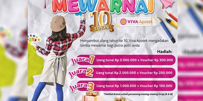 Informasi lomba mewarnai yang digelar Viva Apotek. 