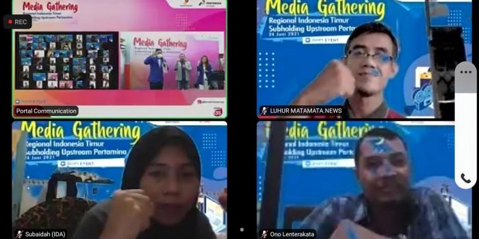 Subaidah (kiri bawah), wartawan BANGSAONLINE.com saat mengikuti media gathering bersama Regional Indonesia Timur-Subholding Upstream Pertamina secara virtual.
