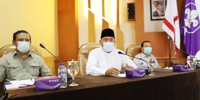 Ketua Kwarda Gerakan Pramuka Jatim, Arum Sabil usai rapat koordinasi dengan pimpinan ketua Kwarcab Gerakan Pramuka se-Jatim di Surabaya. foto: istimewa