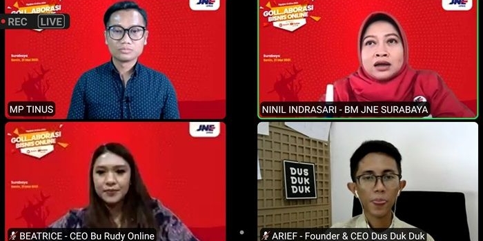Kegiatan webinar bersama JNE dan para pelaku usaha Surabaya.