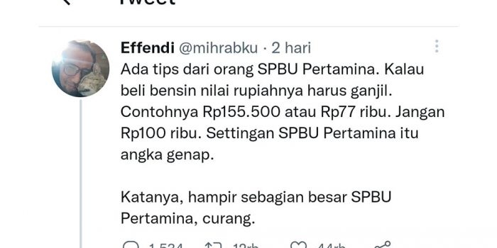 Cuitan akun @mihrabku di Twitter.