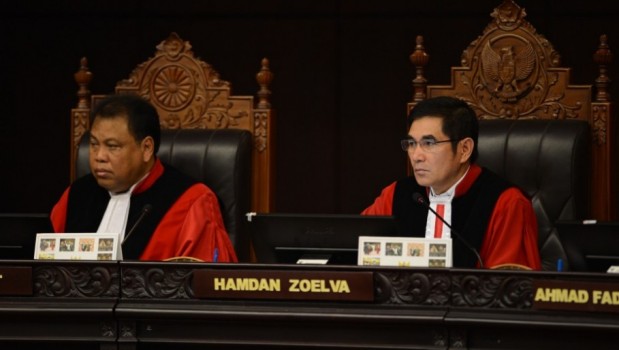 Ketua Mahkamah Konstitusi (MK) Hamdan Zoelva sebagai hakim ketua dalam sidang gugatan sengketa pilpres. foto: kompas.com