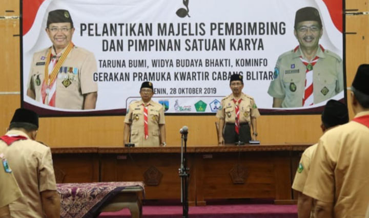 Bupati Blitar Rijanto saat menghadiri acara pelantikan Majelis Pembimbing dan Pimpinan Satuan Karya (Saka) Gerakan Pramuka Kwarcab Blitar. 