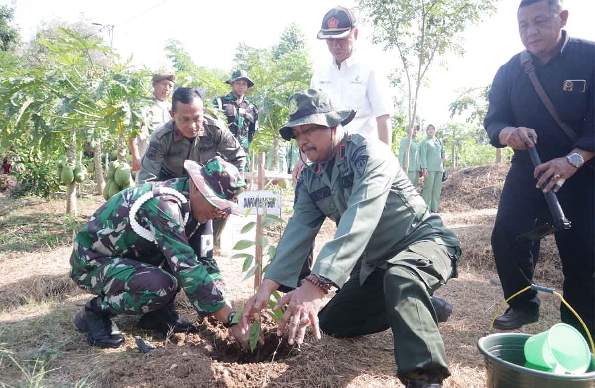 Perum Perhutani KPH Mojokerto dengan Pomdam V/Brawijaya saat penanaman pohon buah.