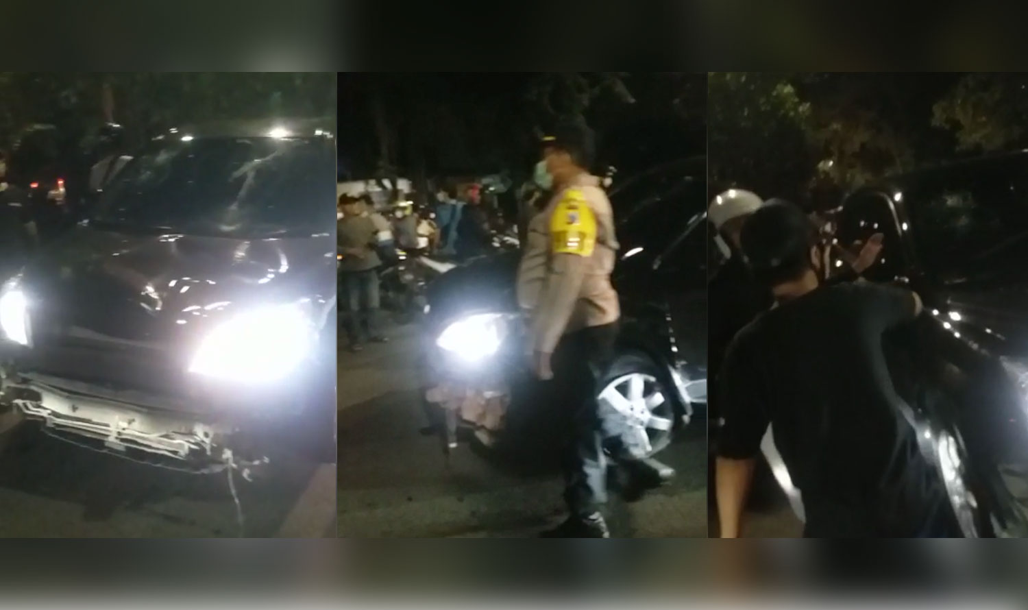 Kondisi mobil usai diamuk massa lantaran kabur setelah menabrak pengendara motor. foto: BANGSAONLINE