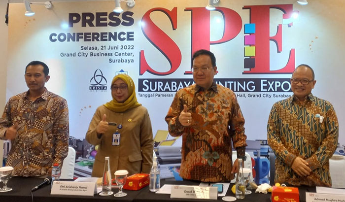 Suasana konferensi pers Surabaya Printing Expo 2022 di Grand City Mall, Surabaya.