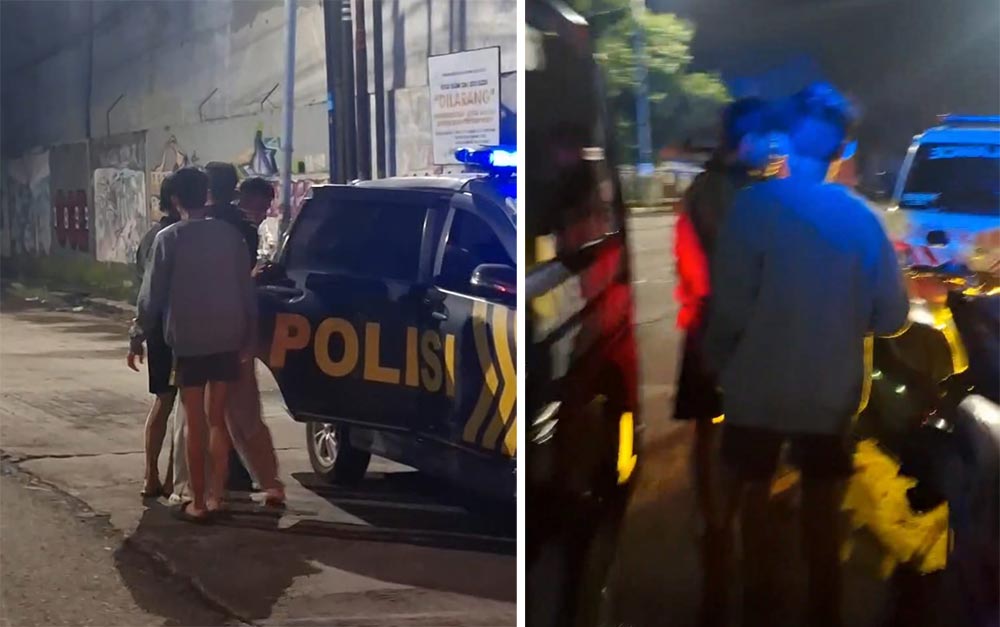 Petugas saat mengamankan sejumlah remaja beratribut silat usai mendapat laporan warga.