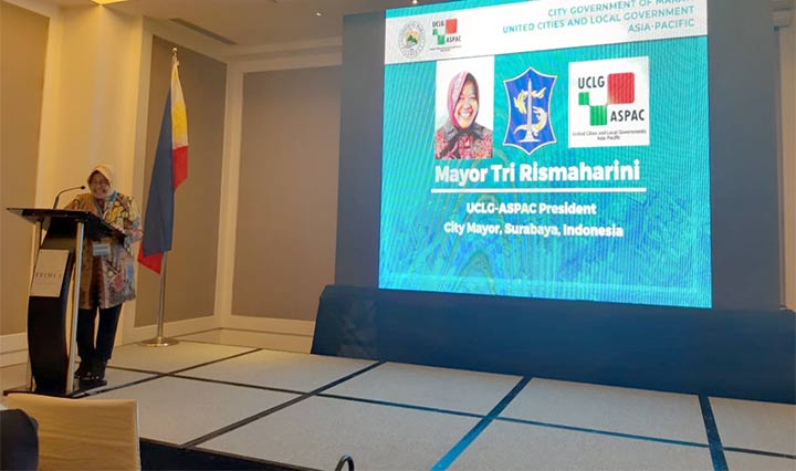 Wali Kota Surabaya saat menyampaikan paparan Manajemen Risiko Bencana di Forum UCLG ASPAC Filipina.