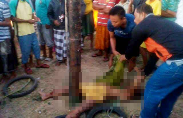MALANG: Kondisi Trisno usai dimassa warga. foto: rizal/BANGSAONLINE