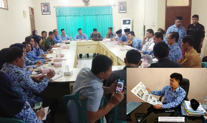 Rakor rencana pembentukan Tim Satgas Pencegahan Corona di Kabupaten Nganjuk. Inset: Drs. Gatut Sugiarto, M.Si.