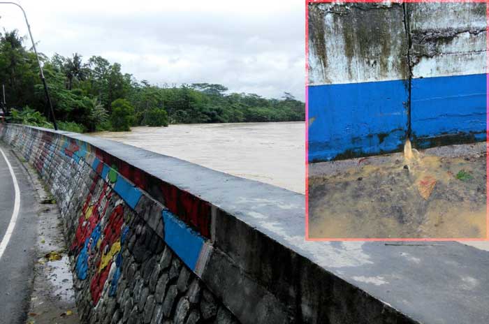 Kondisi tanggul pengaman sungai yang mulai retak dan bocor.