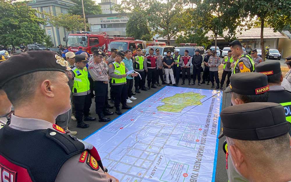 Rakor personel di Mapolres Tuban dalam rangka pengamanan pengesahan warga baru PSHT.