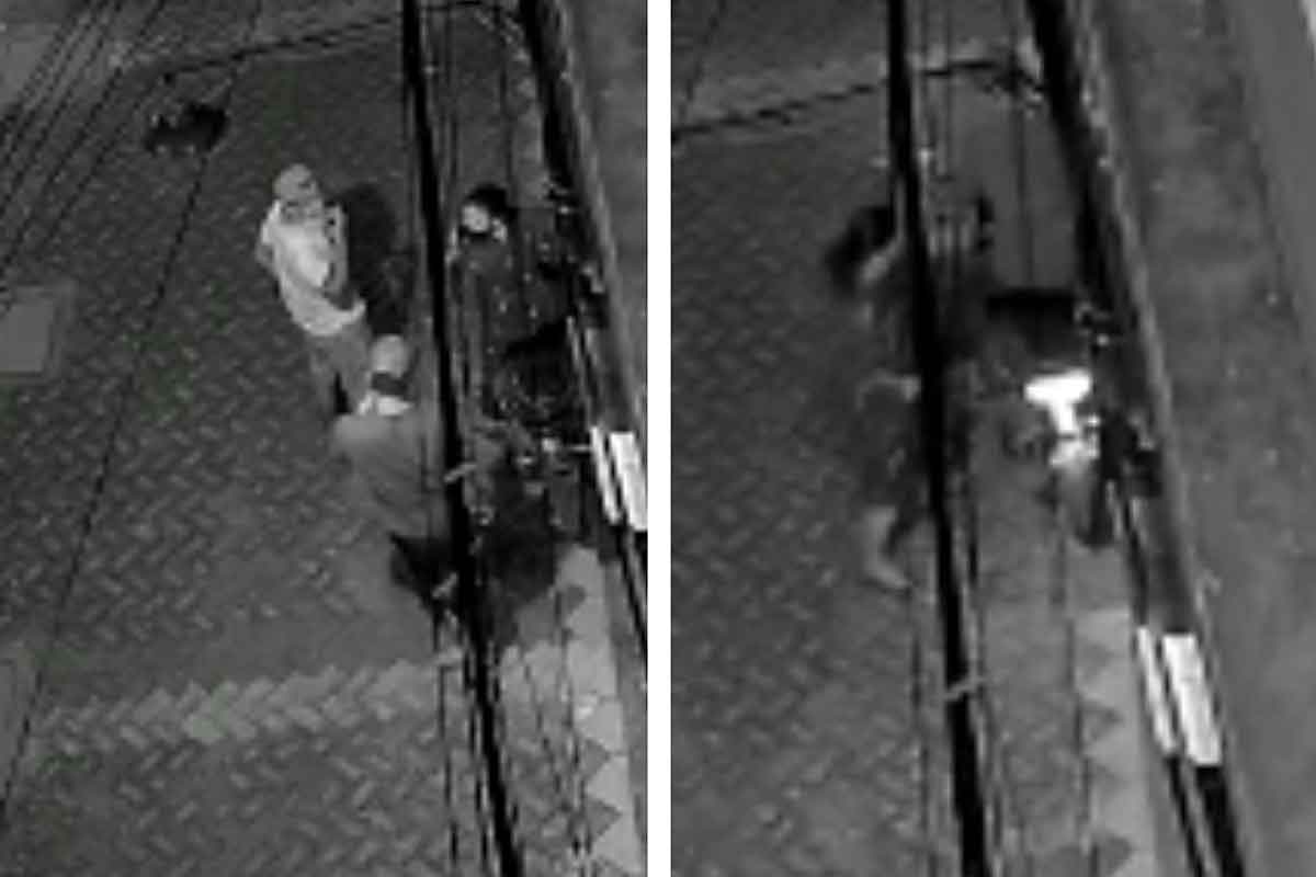 Tangkapan layar rekaman CCTV yang memperlihatkan ke empat pencuri yang akan menjalankan aksinya di Simokerto, Surababaya.