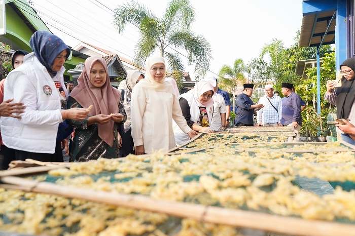 Kunjungi Kampung Kripik Olahan Ayam di Sidowungu Gresik, Khofifah Pesankan Dua Hal Penting