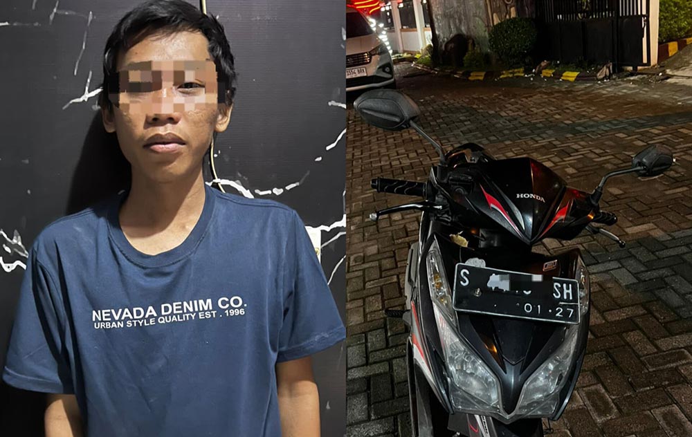 Pelaku AS saat diamankan. Foto kanan, barang bukti motor hasil curian. Foto: Ist.
