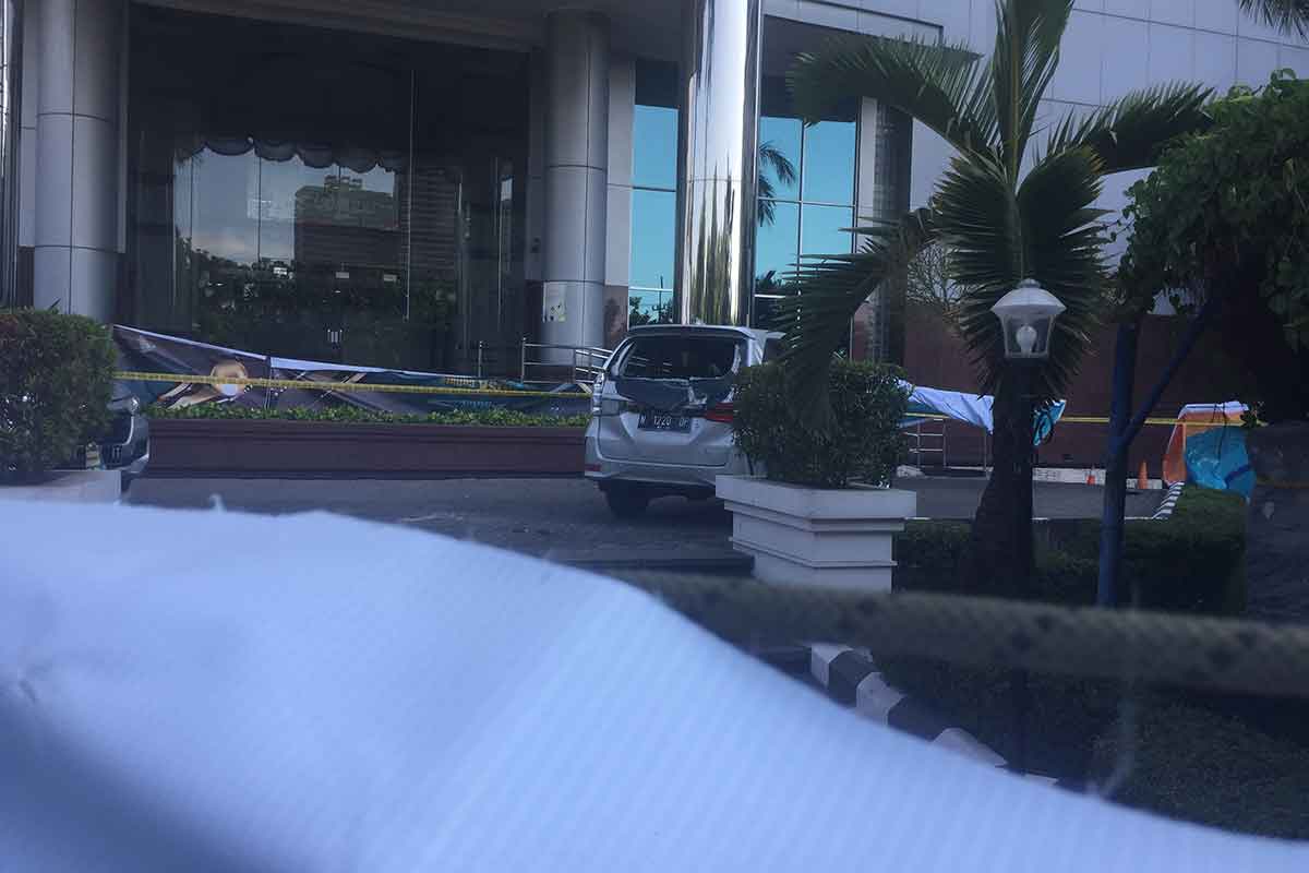 Lokasi kejadian tewasnya satpam BNI Surabaya.