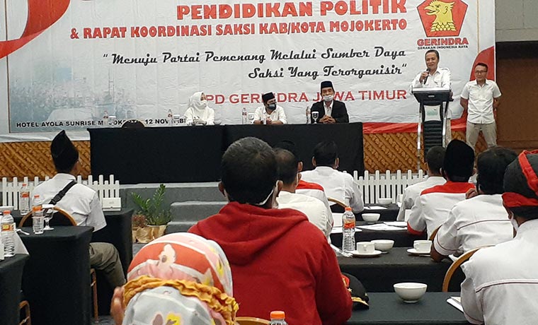 Rakor Saksi yang digelar DPD Gerindra Jawa Timur di Kabupaten/Kota Mojokerto.